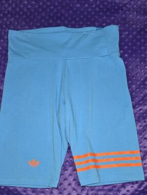 Women Blue Athletic Bike Shorts with Orange Stripe